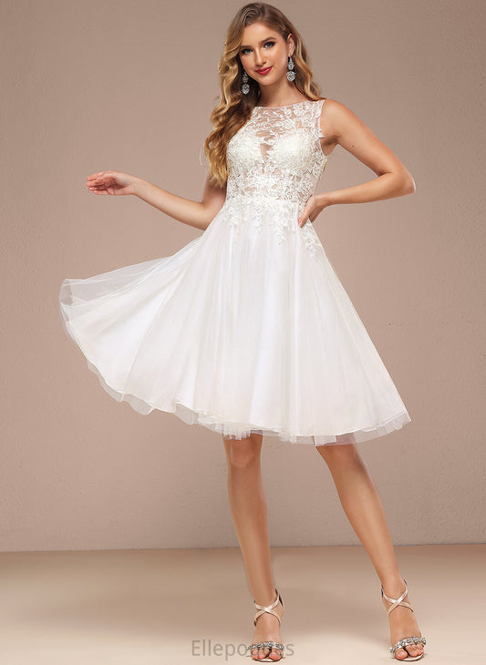 Wedding Neck Sequins Cassidy Boat Lace Knee-Length Dress A-Line With Wedding Dresses Tulle