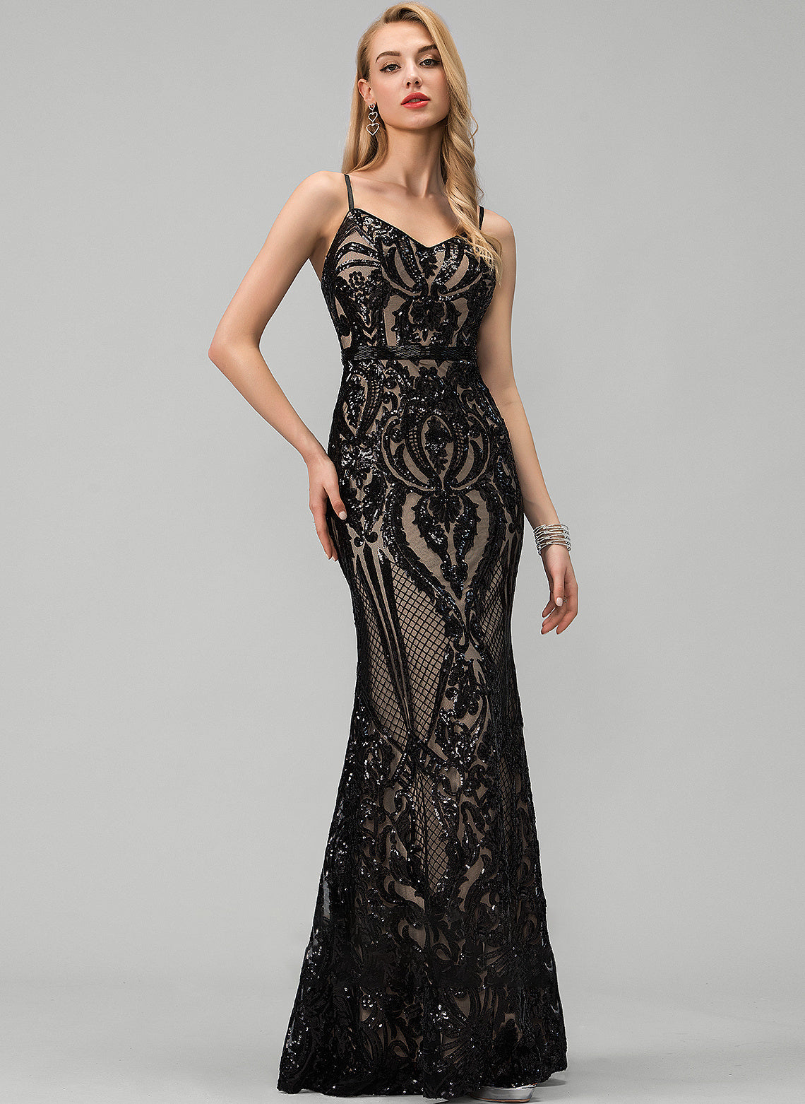 With Floor-Length Trumpet/Mermaid Sequins Damaris V-neck Prom Dresses Sequined