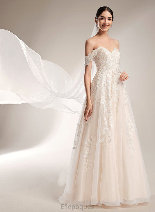 Train Off-the-Shoulder Dress Wedding Dresses Lace Chapel Gertie Wedding Ball-Gown/Princess Tulle