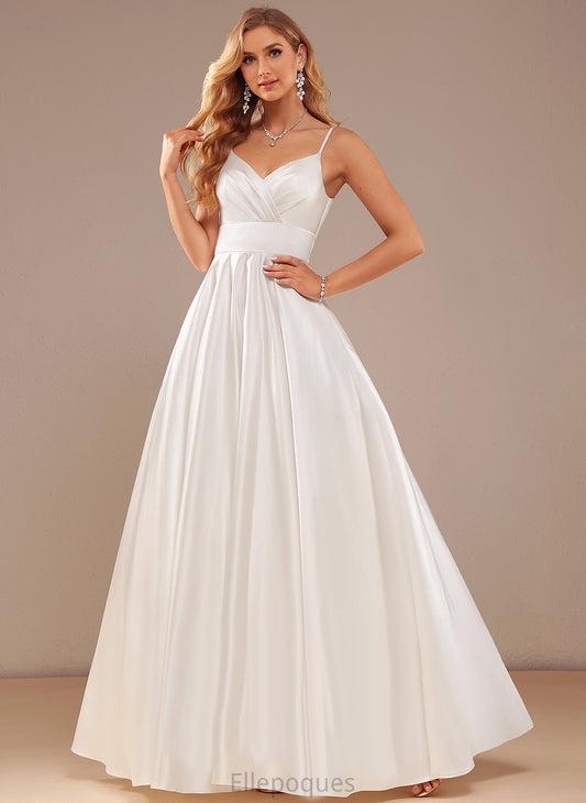 Wedding Satin Wedding Dresses Ball-Gown/Princess Floor-Length With Pockets V-neck Dress Micaela