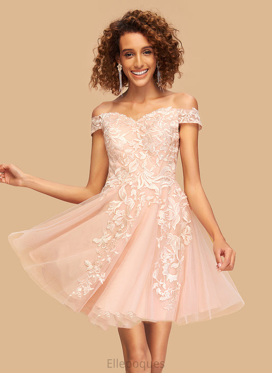 Lace Homecoming With A-Line Tulle Off-the-Shoulder Dress Delaney Short/Mini Homecoming Dresses