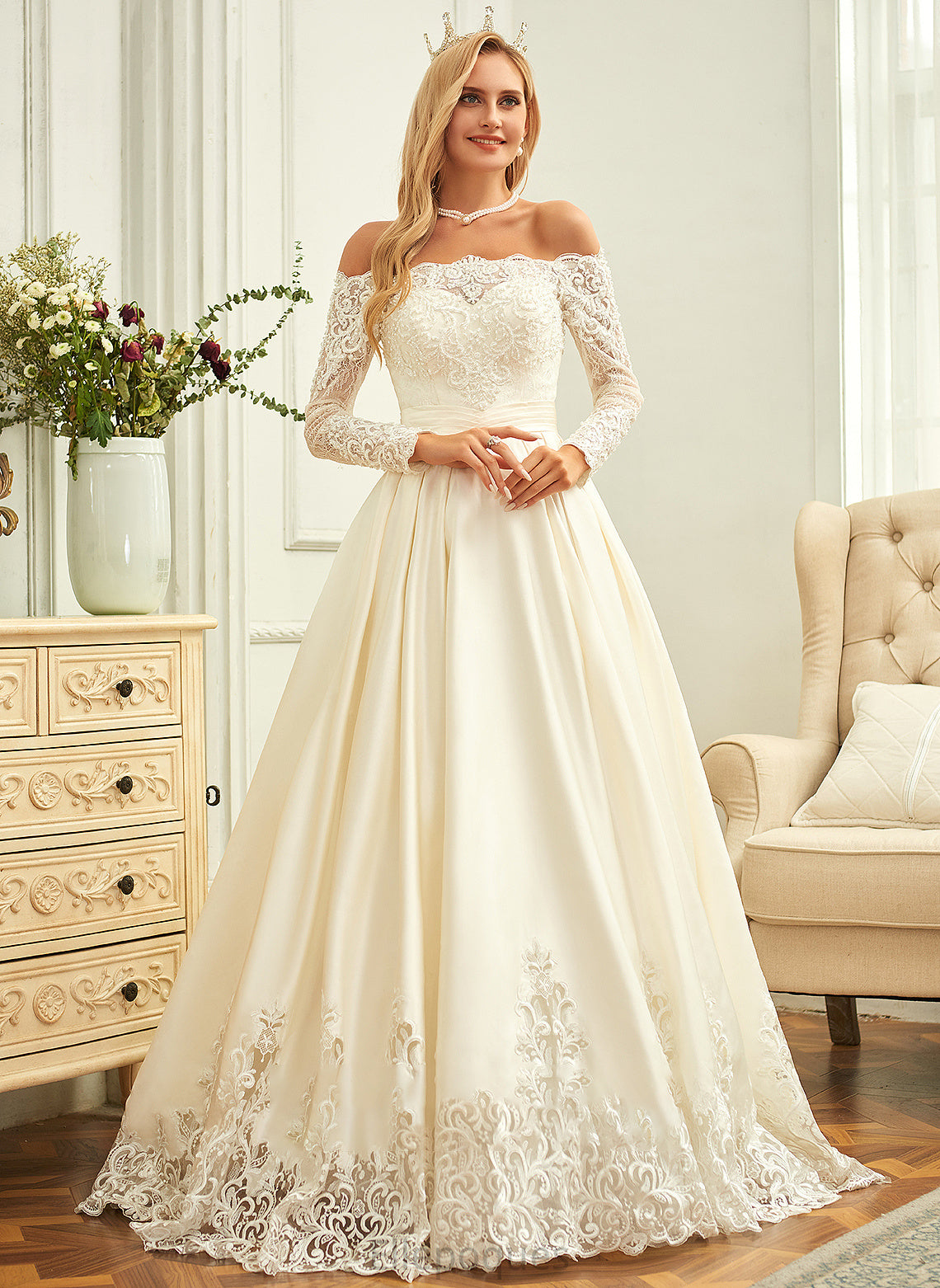 Sweep Sequins Beading Wedding Dresses Briana Wedding Dress With Satin Ball-Gown/Princess Train