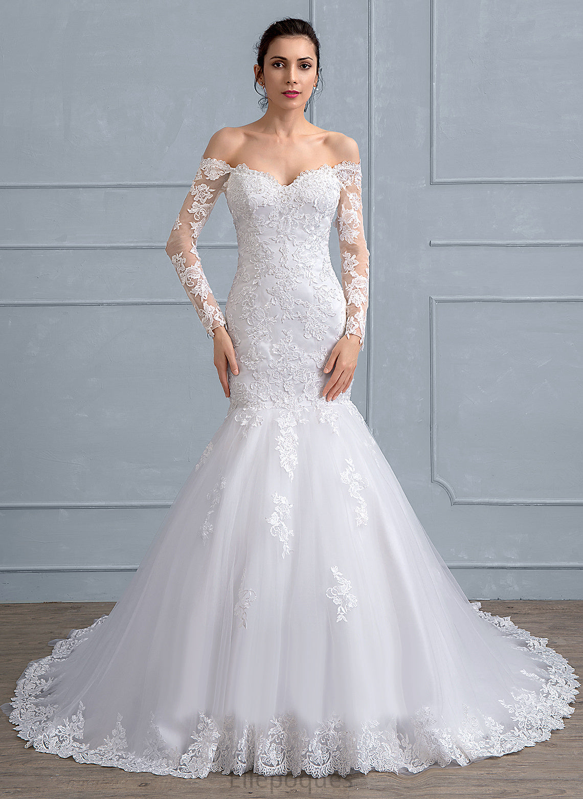 Train Wedding Beading Court Dress With Trumpet/Mermaid Wedding Dresses Camryn Lace Tulle Sequins Off-the-Shoulder