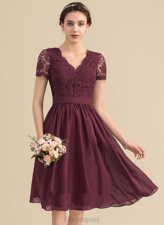 With A-Line Lace Dress Homecoming Knee-Length Homecoming Dresses Chiffon Jaiden Lace V-neck