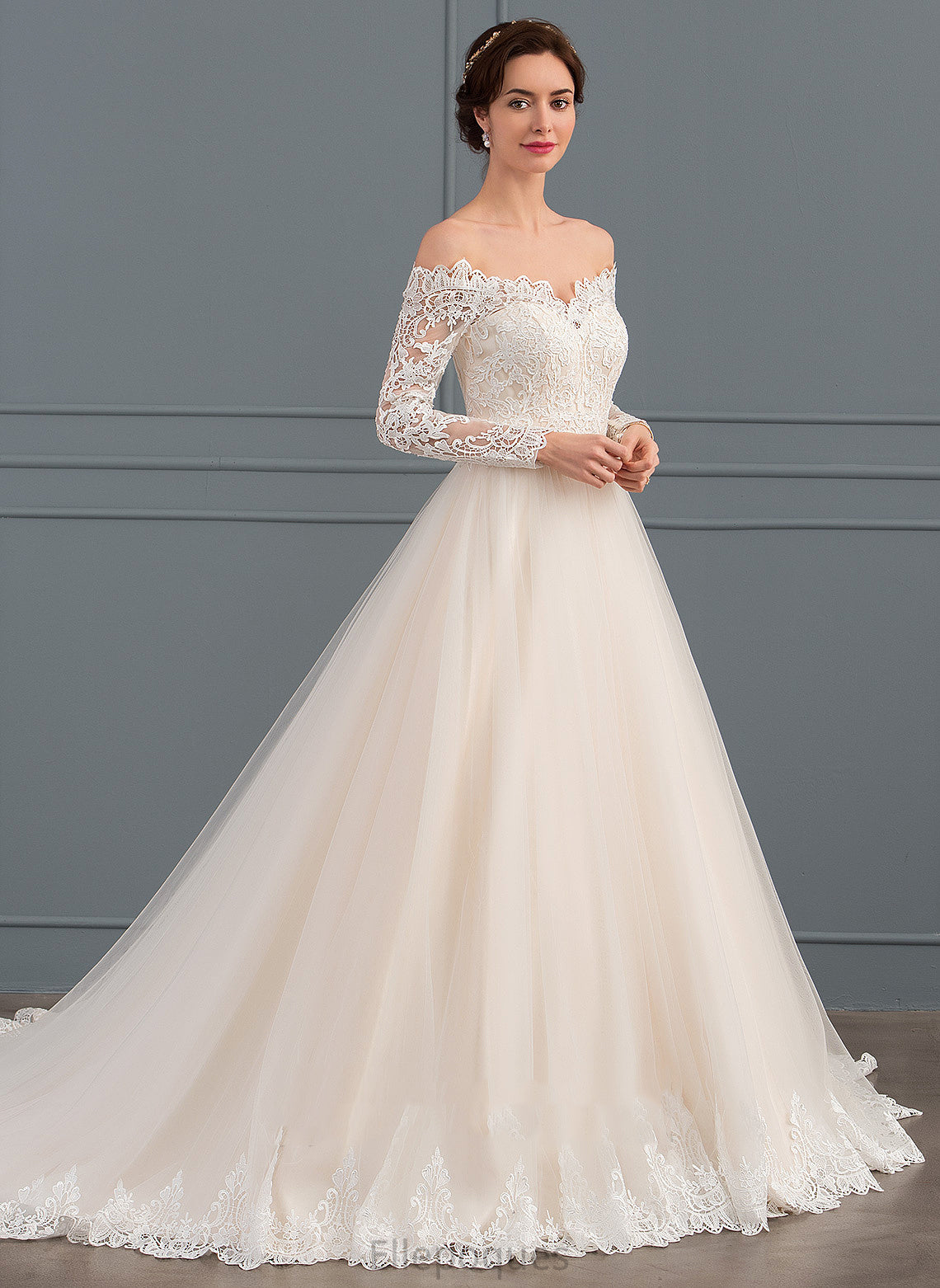 Chapel Peggie Tulle Dress Train Wedding Off-the-Shoulder Wedding Dresses Ball-Gown/Princess Lace