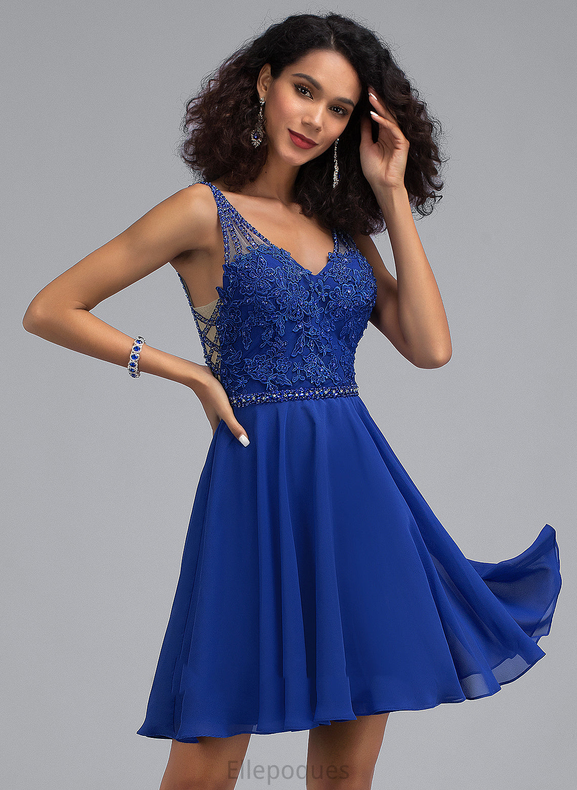 Chiffon Lace With Beading Short/Mini Dress Homecoming Dresses Homecoming A-Line V-neck Vivien