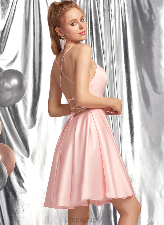 Neckline Elva Homecoming Dresses A-Line Satin Dress Square Homecoming Short/Mini