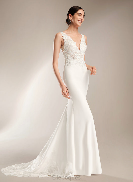 Train Sequins Crepe Court Wedding With Sheath/Column Wedding Dresses Dress Stretch V-neck Belen