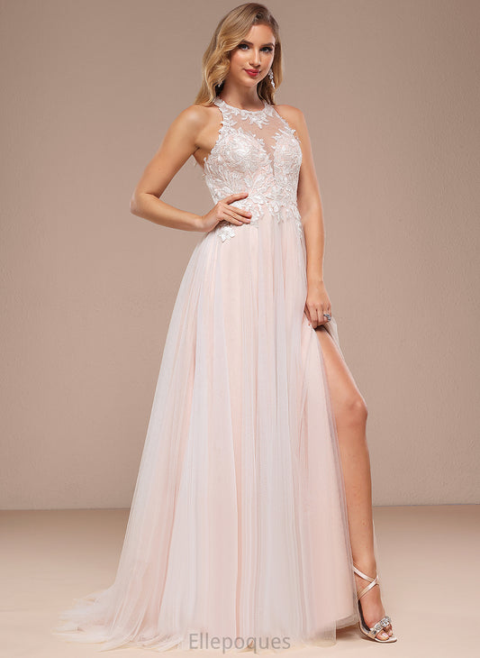 Wedding Sweep Dress Train Halter Beryl Sequins With Lace Wedding Dresses Beading Tulle A-Line