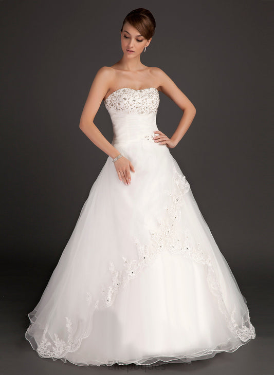 Ball-Gown/Princess Lace Organza Floor-Length Wedding Beading Sweetheart Sheila Wedding Dresses Dress With Ruffle