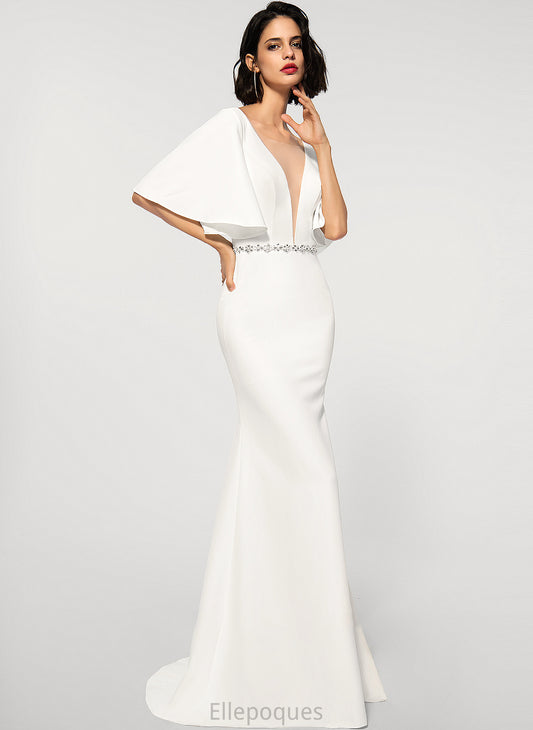 Wedding Dresses Wedding Dress Crepe Train Stretch Kristen With V-neck Beading Trumpet/Mermaid Sweep