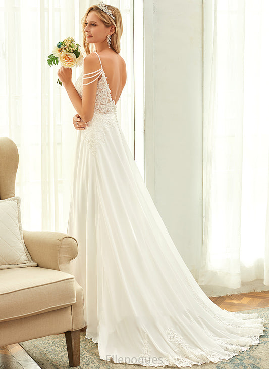 Beading Train Wedding V-neck Wedding Dresses Dress Sweep Sequins Gwendoline A-Line Lace With Chiffon