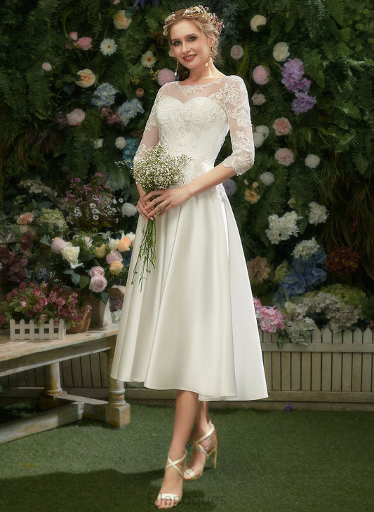 Wedding Wedding Dresses Lace Briana Dress Tea-Length A-Line Illusion Satin