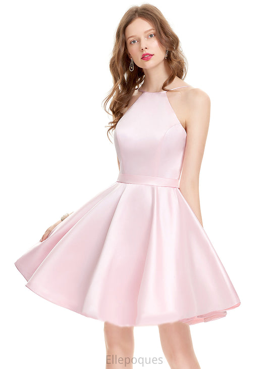 Autumn Satin Homecoming Dresses Neck Dress Homecoming Short/Mini A-Line Scoop