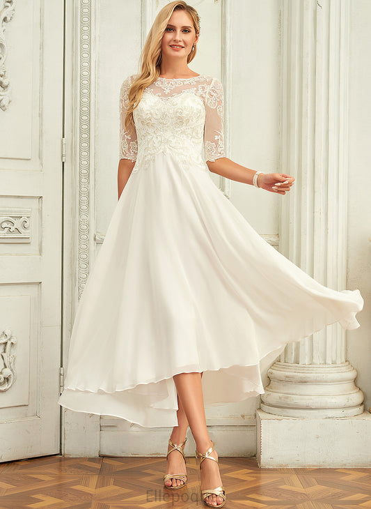 With A-Line Asymmetrical Beading Sequins Jolie Dress Wedding Chiffon Wedding Dresses Scoop Neck