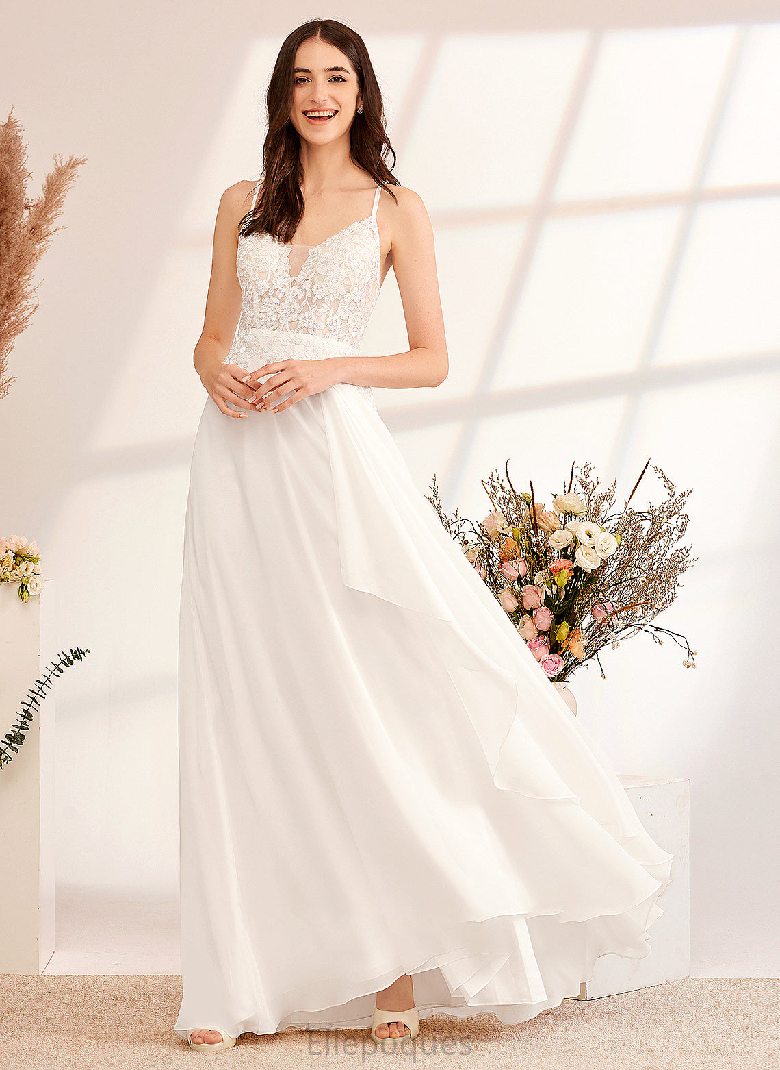 Quinn With Dress Wedding Dresses V-neck Sequins A-Line Wedding Floor-Length