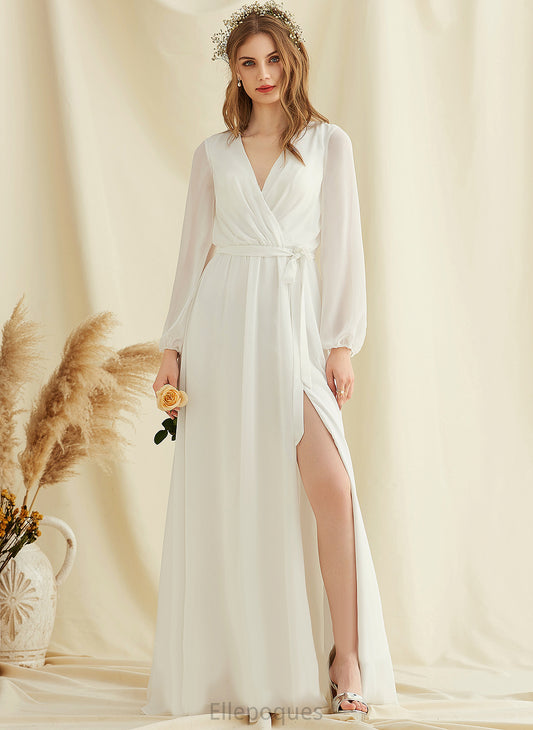 V-neck Averie Wedding Dresses A-Line Dress Chiffon Wedding Floor-Length