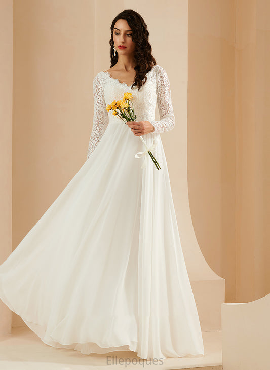 Wedding Dresses A-Line Selena Lace With Wedding Train Sweep V-neck Dress