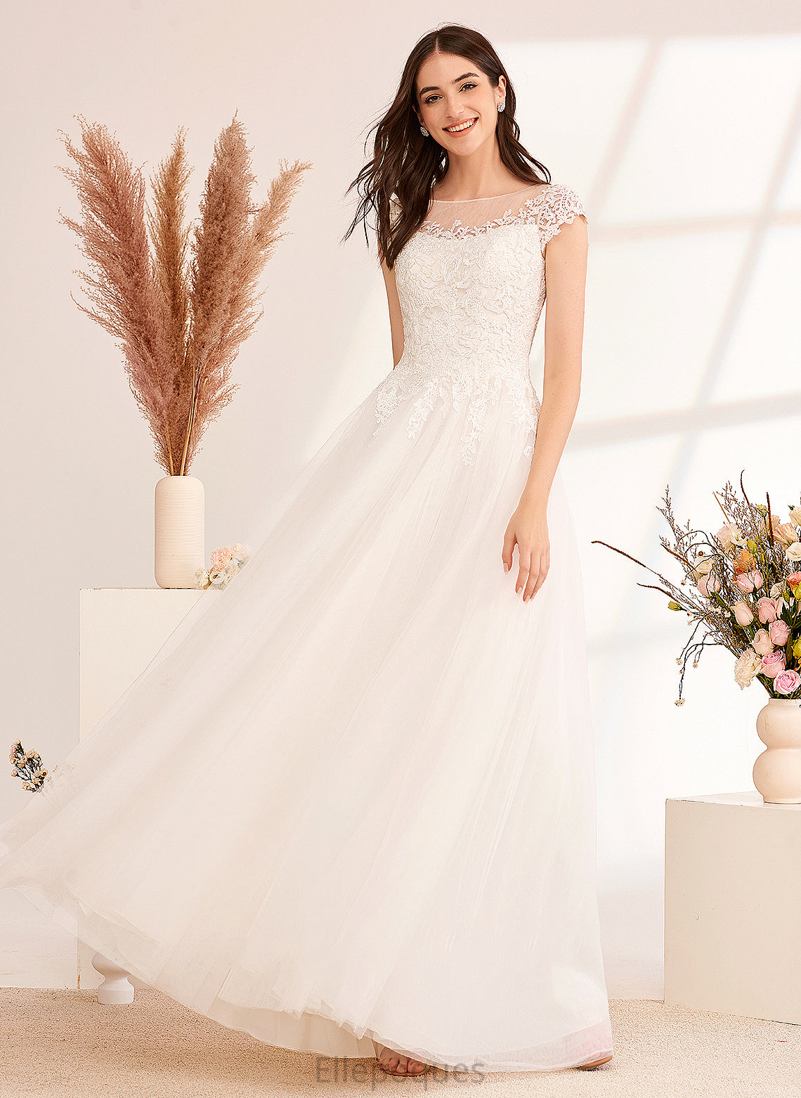 Floor-Length Wedding Dresses Clara Lace With Dress Wedding Illusion Ball-Gown/Princess