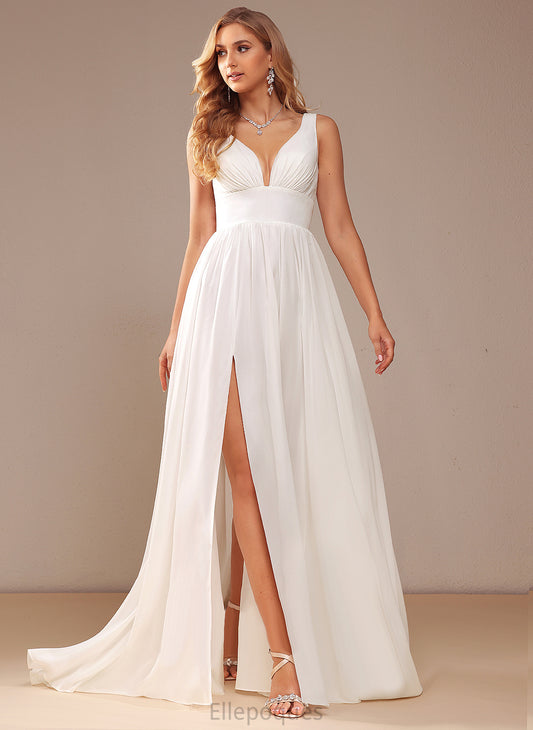 Train Chiffon V-neck Wedding Sweep Dress Wedding Dresses Kallie A-Line