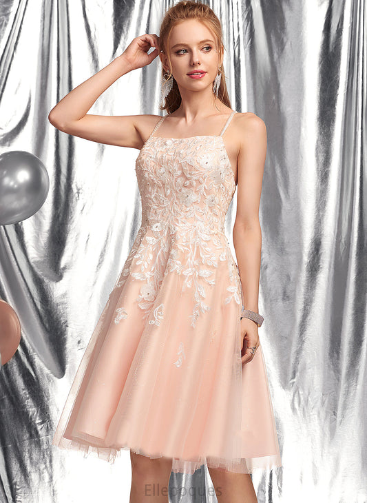 Neckline Homecoming Jillian A-Line Knee-Length With Beading Square Tulle Lace Homecoming Dresses Dress