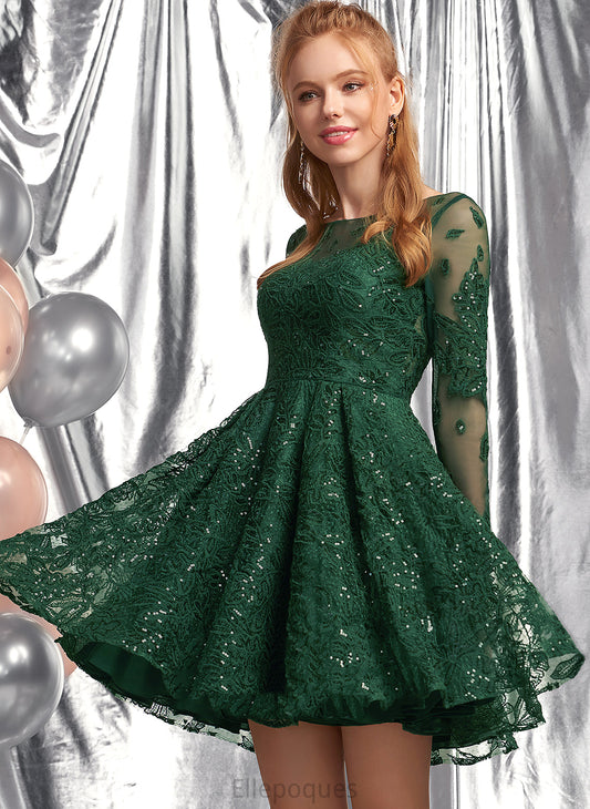 With Scoop Sequins Neck Lace A-Line Homecoming Homecoming Dresses Lace Short/Mini Dress Sophia