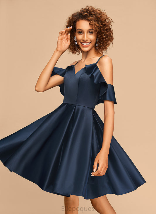 Satin Short/Mini V-neck Homecoming With Ciara Cascading A-Line Dress Ruffles Homecoming Dresses