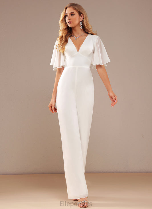 Wedding Dresses Ruffle Floor-Length Dress With Chiffon Ursula Jumpsuit/Pantsuit V-neck Wedding