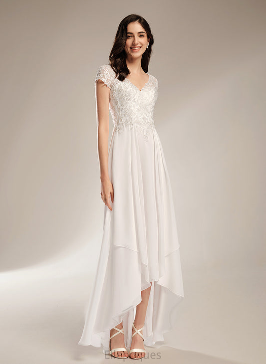 With Asymmetrical Wedding Dresses Chiffon A-Line Wedding Mia V-neck Lace Dress