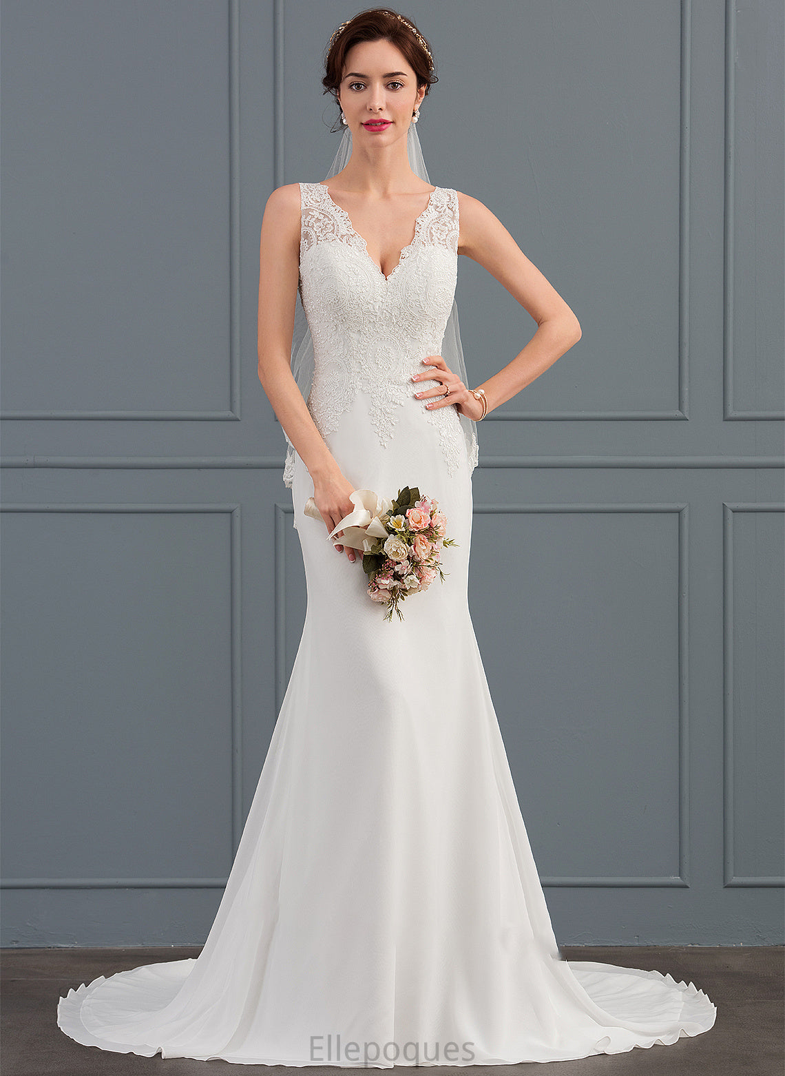 Chiffon Dress Wedding Dresses Train Wedding Trumpet/Mermaid V-neck Court Norma