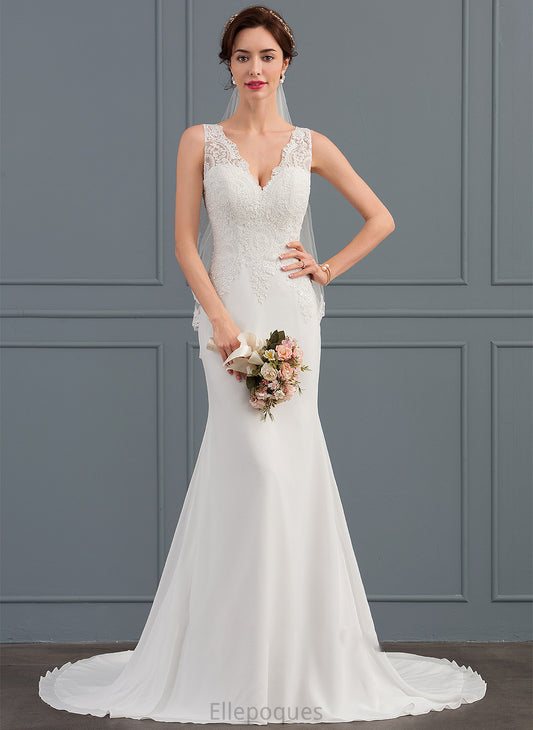 Chiffon Dress Wedding Dresses Train Wedding Trumpet/Mermaid V-neck Court Norma