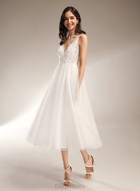 Tea-Length Joslyn Wedding Dress A-Line Wedding Dresses V-neck