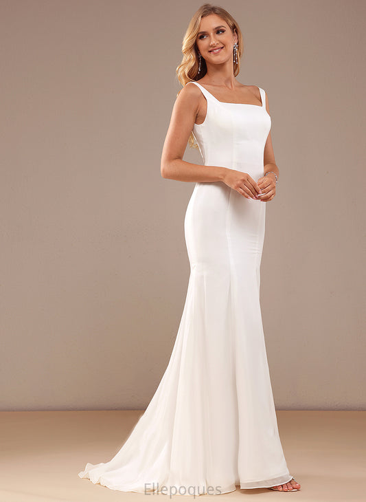 Trumpet/Mermaid Train Haleigh Sweep Wedding Dresses Chiffon Square Wedding Lace Dress