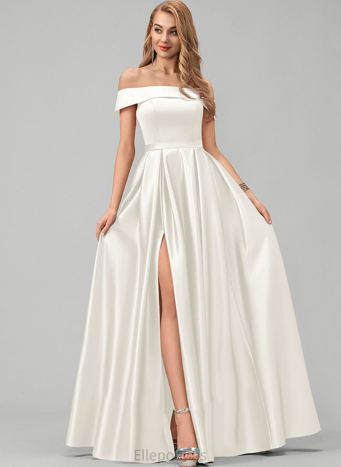 Wedding Floor-Length Wedding Dresses Off-the-Shoulder Dress Maleah Satin Ball-Gown/Princess