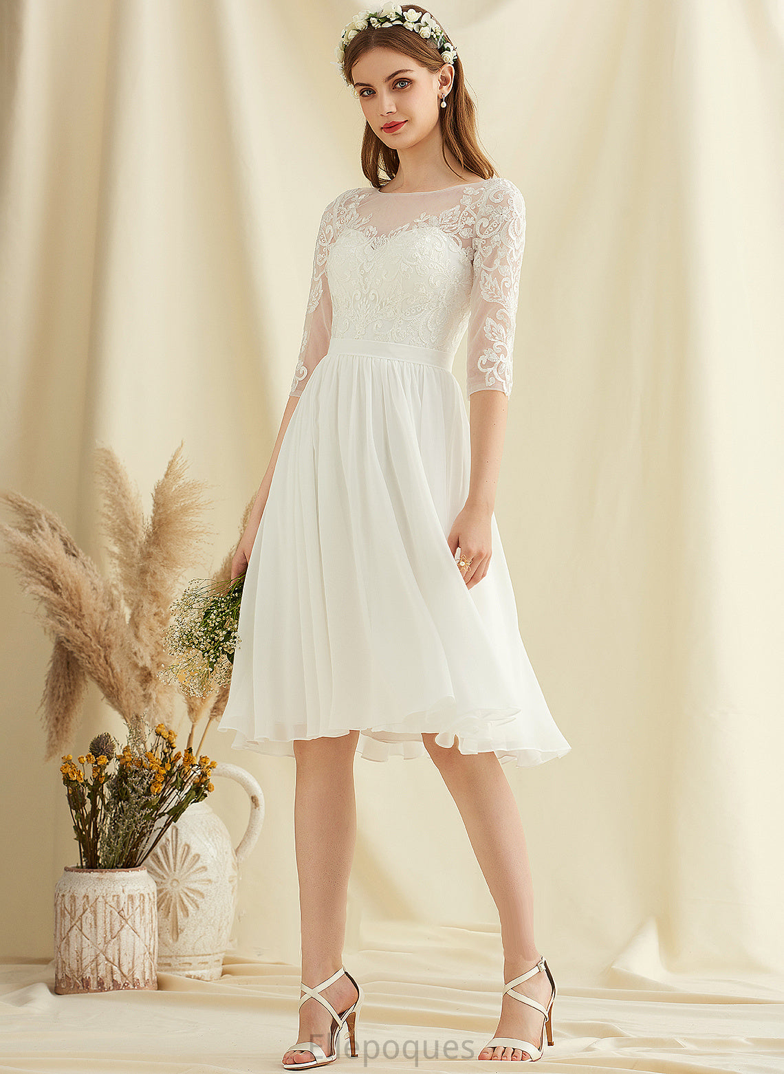 With Chiffon Knee-Length Dress Wedding Dresses Sequins Wedding A-Line Morgan Lace