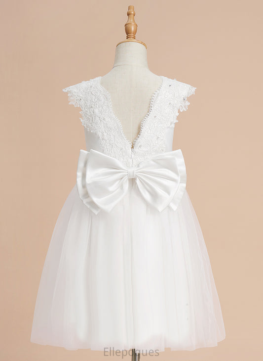 With Flower Beading/Sequins/Bow(s) Knee-length Neck - Sleeveless Girl Ruth Scoop A-Line Tulle Dress Flower Girl Dresses