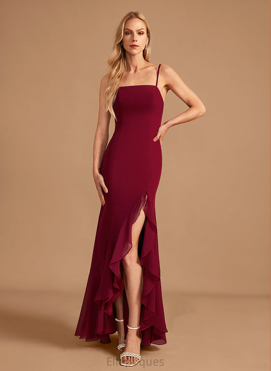 SquareNeckline Trumpet/Mermaid Floor-Length Neckline Fabric SplitFront Silhouette Ruffle Length Embellishment Aleah Sleeveless Bridesmaid Dresses