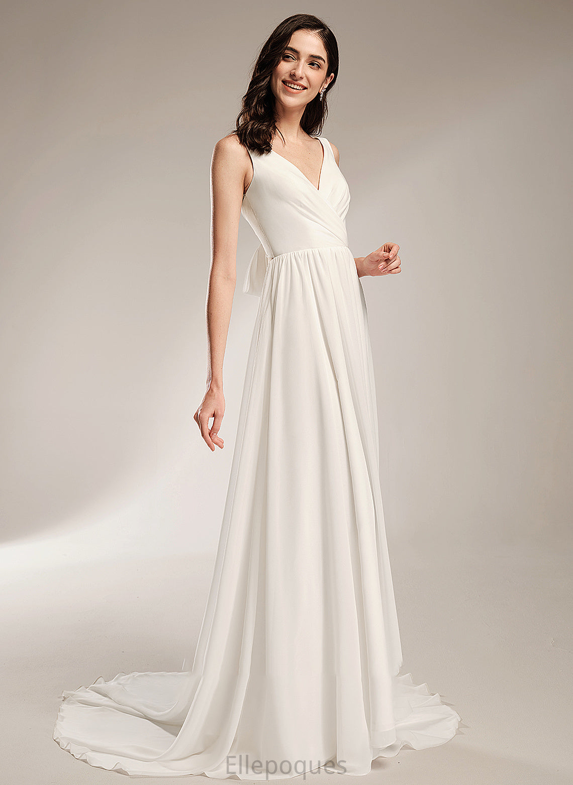 V-neck Wedding Dresses A-Line Janae Dress Court With Lace Wedding Train