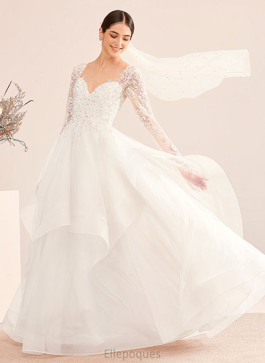 Wedding Floor-Length Wedding Dresses V-neck With Kay Ball-Gown/Princess Sequins Beading Dress