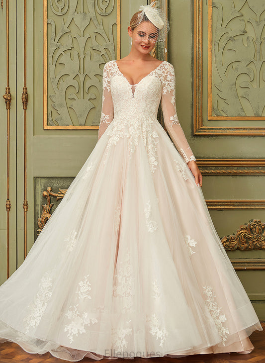 Wedding Dresses Train Louise V-neck Ball-Gown/Princess Lace Wedding Tulle Dress Sweep