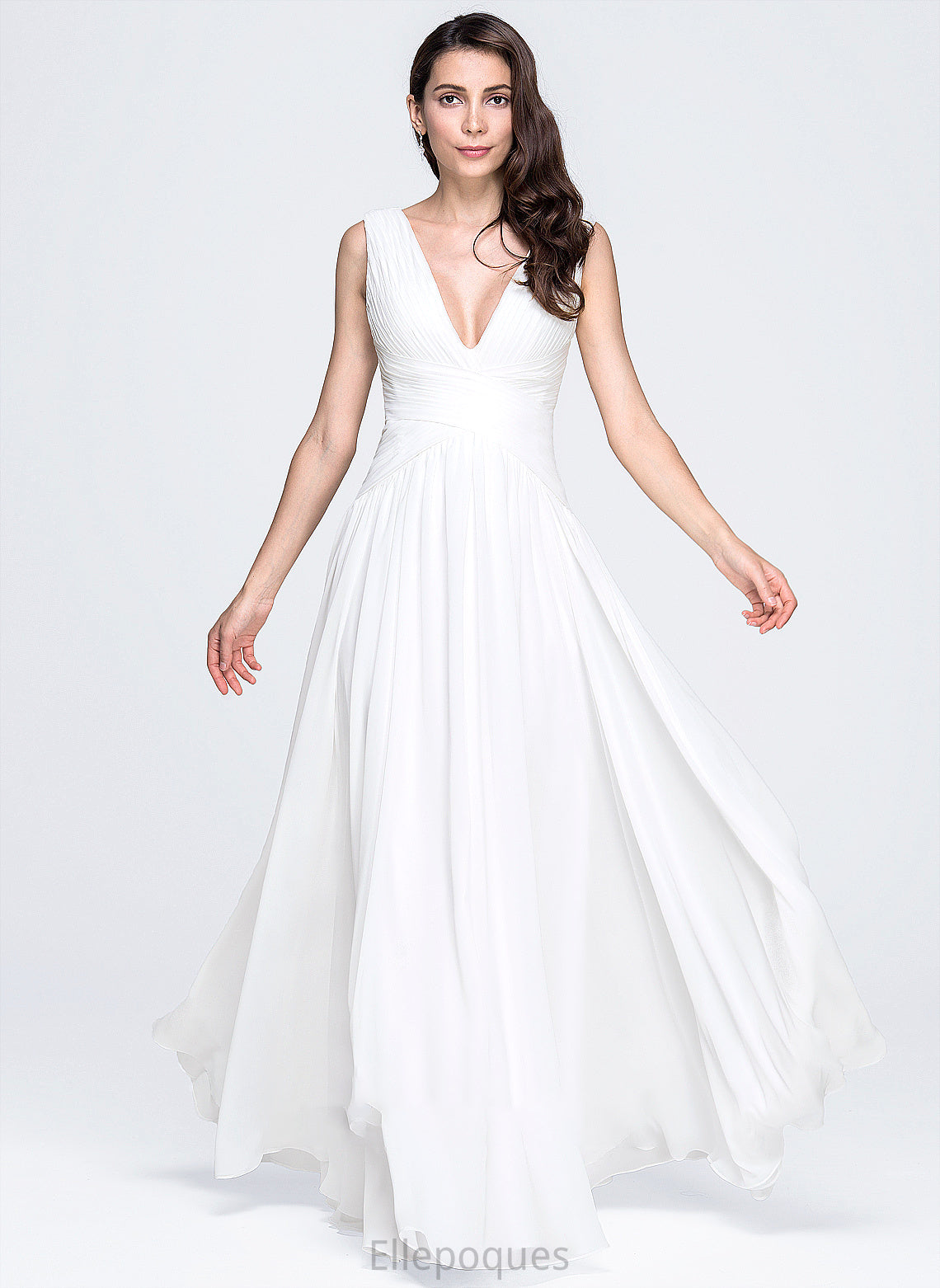 V-neck Dress Ruffle Floor-Length A-Line Chiffon Nevaeh With Wedding Dresses Wedding