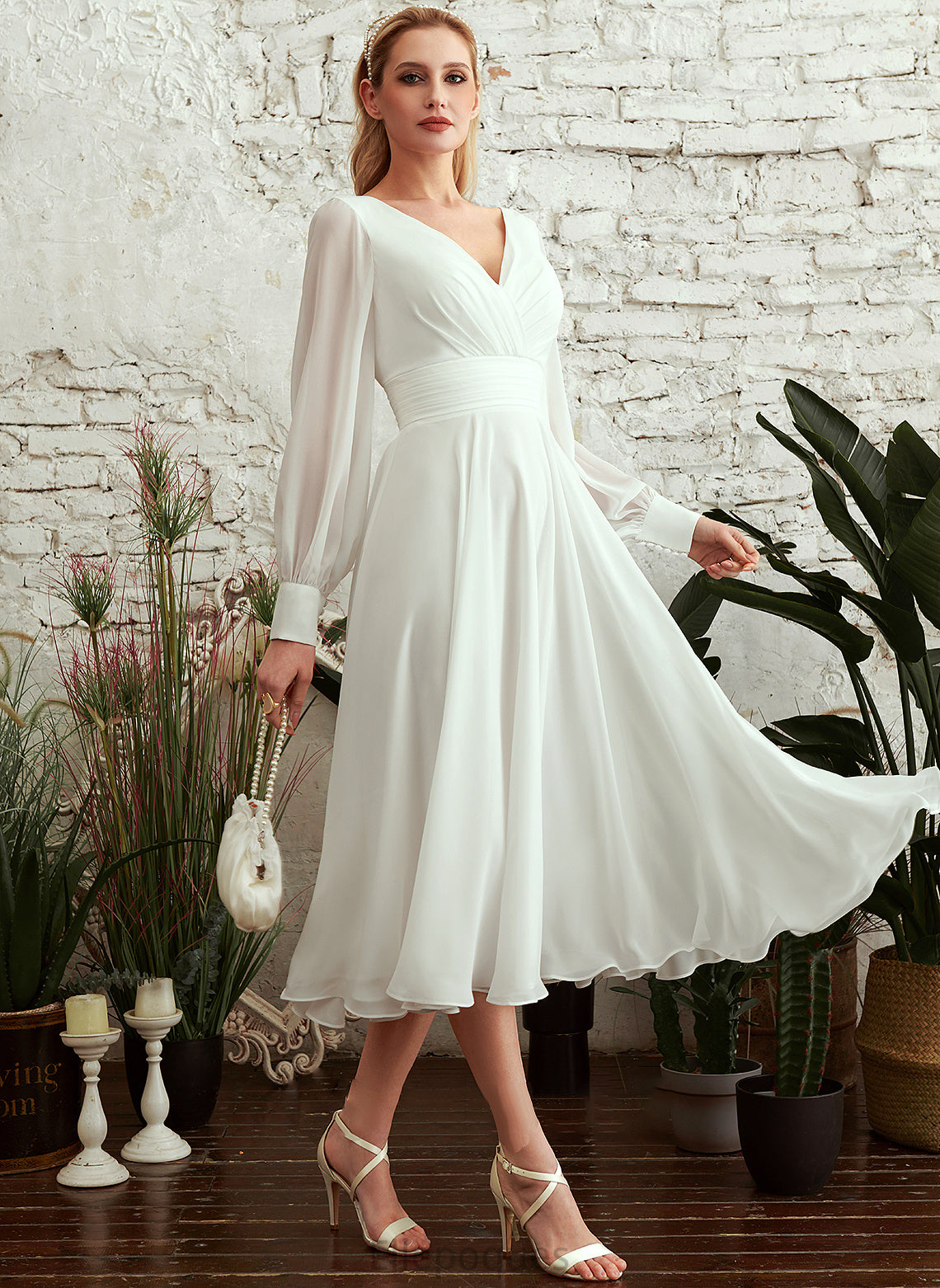 Dress Wedding Georgia A-Line V-neck Tea-Length Wedding Dresses