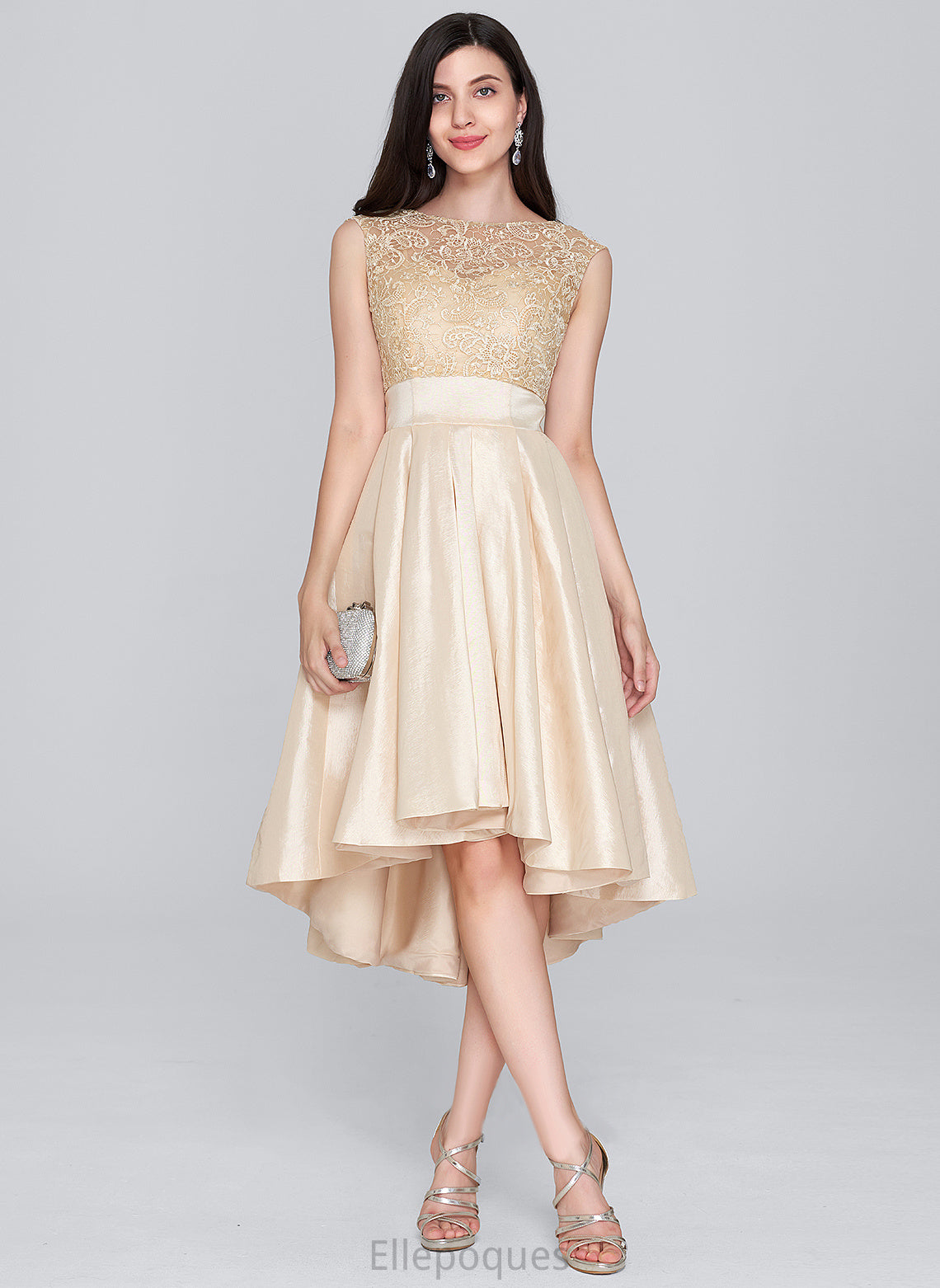 Asymmetrical With Neck Homecoming Dresses Homecoming Dress Taffeta A-Line Scoop Lace Saige