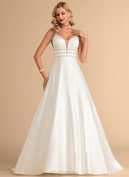 Dress Wedding Dresses Wedding With V-neck Nicola Beading Ball-Gown/Princess Satin Sweep Train