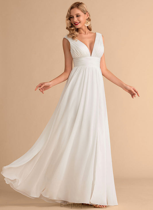 Floor-Length A-Line Chiffon Wedding Dresses Dress Front Anabelle With Split Wedding V-neck