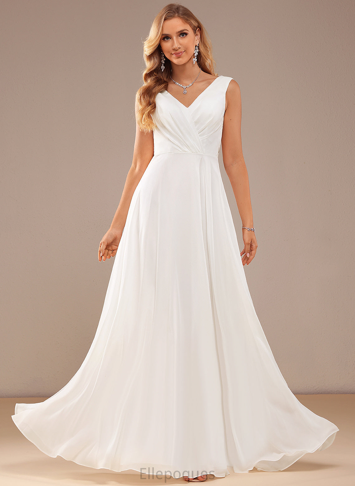 Dress Floor-Length A-Line V-neck Wedding Chiffon Lace Wedding Dresses Gladys