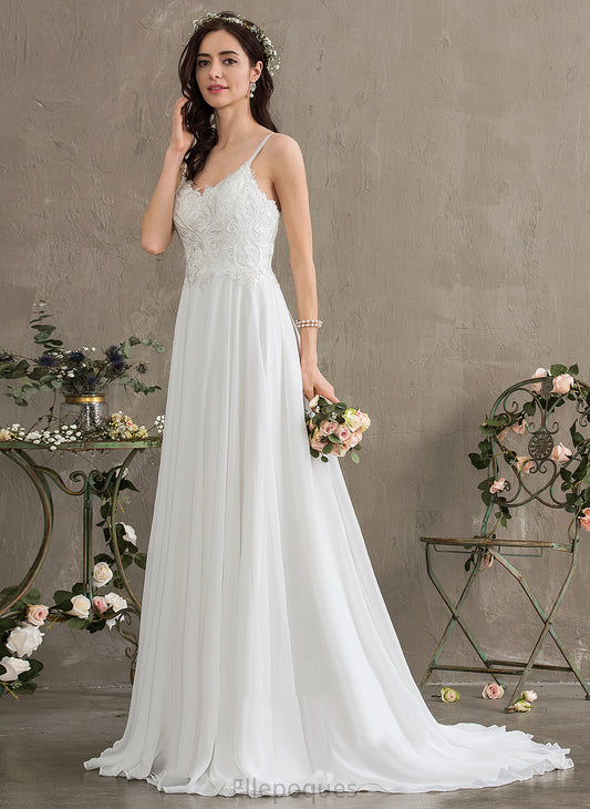 A-Line Aubree Lace Wedding Dresses Sweetheart Wedding Train Sweep Chiffon Dress