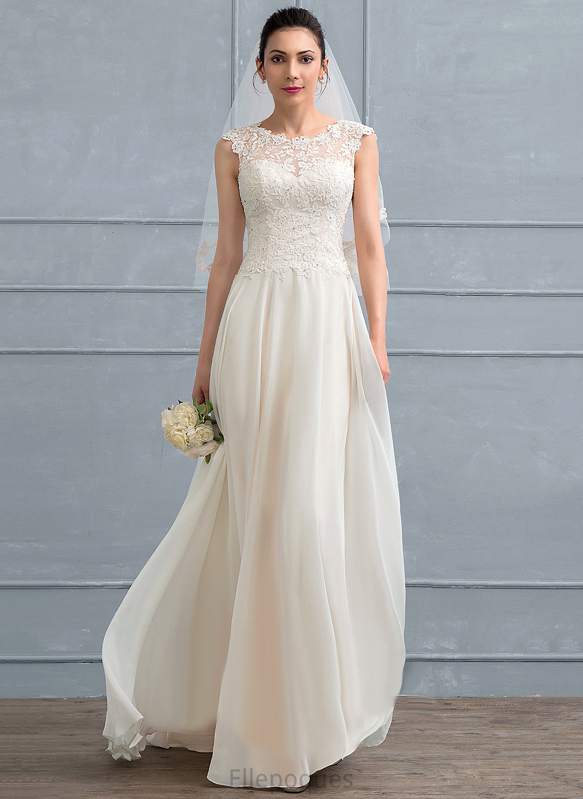 Dress With Sequins A-Line Floor-Length Wedding Lace Neck Scoop Beading Chiffon Julie Wedding Dresses