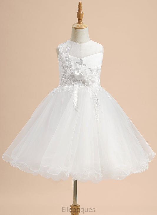 Flower Girl Dresses Flower A-Line Satin/Tulle Neck Scoop With - Sleeveless Girl Knee-length Lace/Flower(s)/Bow(s) Dress Mikayla