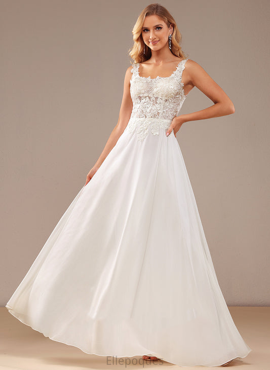 Chiffon Neckline Wedding Dresses A-Line Square Wedding Aubree Lace Floor-Length Dress Sequins With Lace